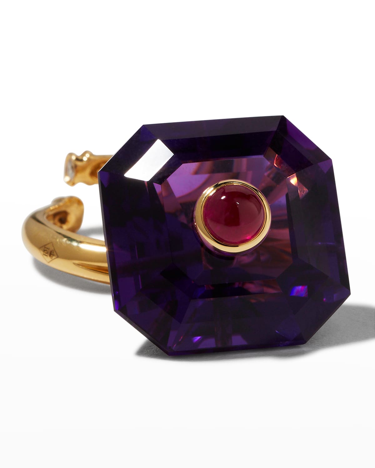 18k Rose Gold Amethyst Ring with Diamonds, Size 6