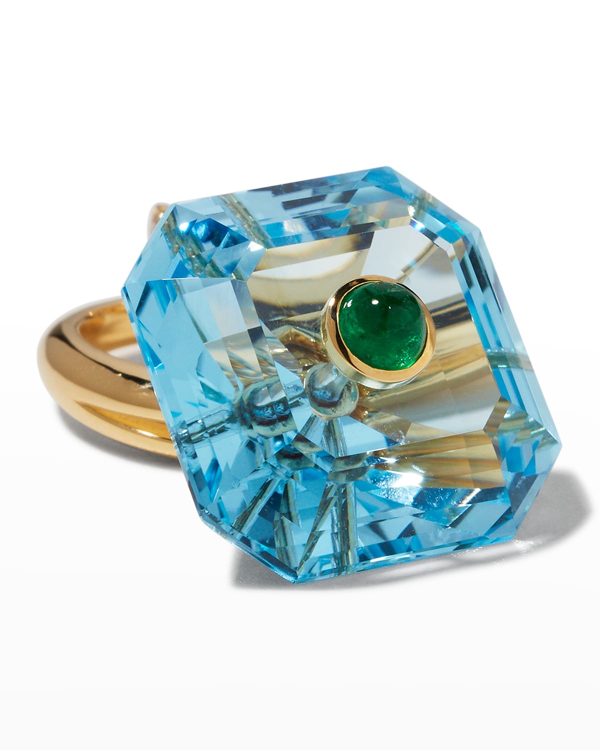 18k Yellow Gold Sky Blue Topaz Ring with Diamonds, Size 6