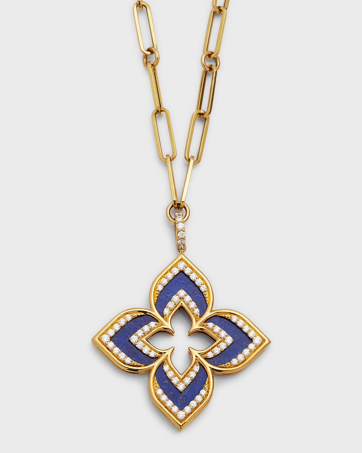 Roberto Coin 18k Rose Gold Venetian Princess Lapis & Diamond Flower Pendant Necklace, 33