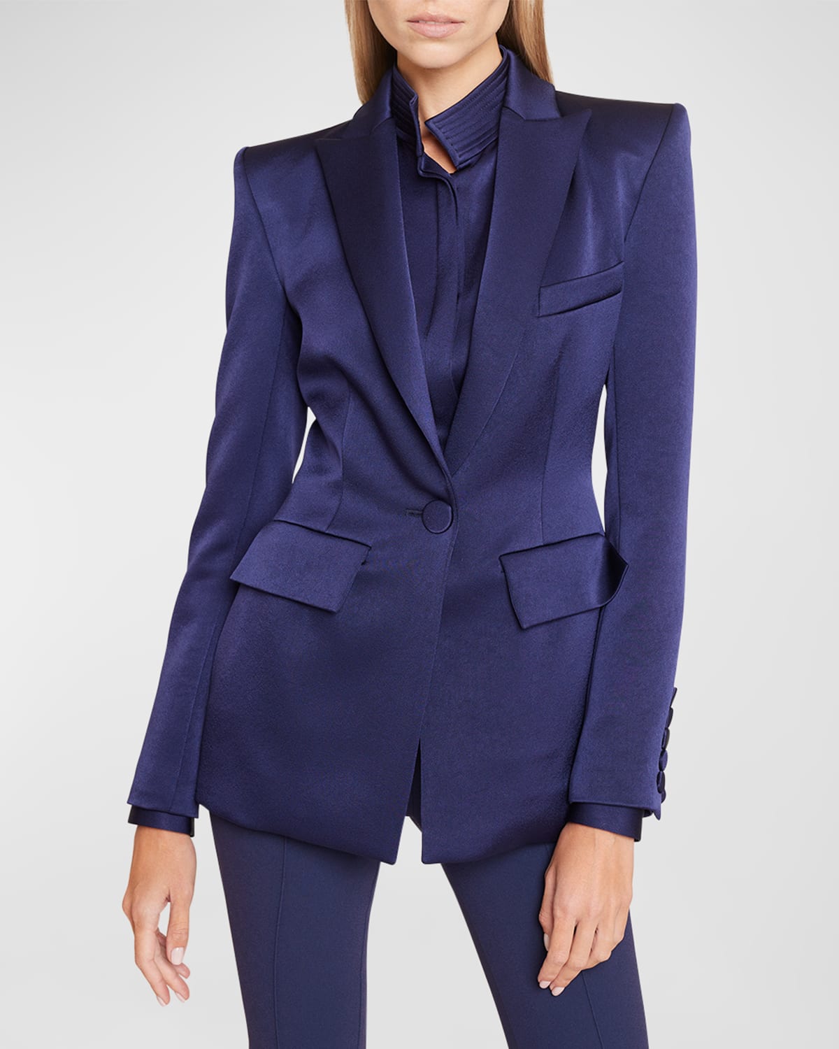 ALEX PERRY MANON SATIN CREPE FITTED BLAZER
