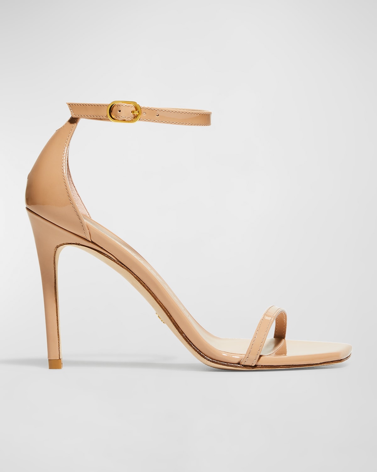 Stuart Weitzman Nudistcurve Patent Ankle-strap Sandals In Adobe