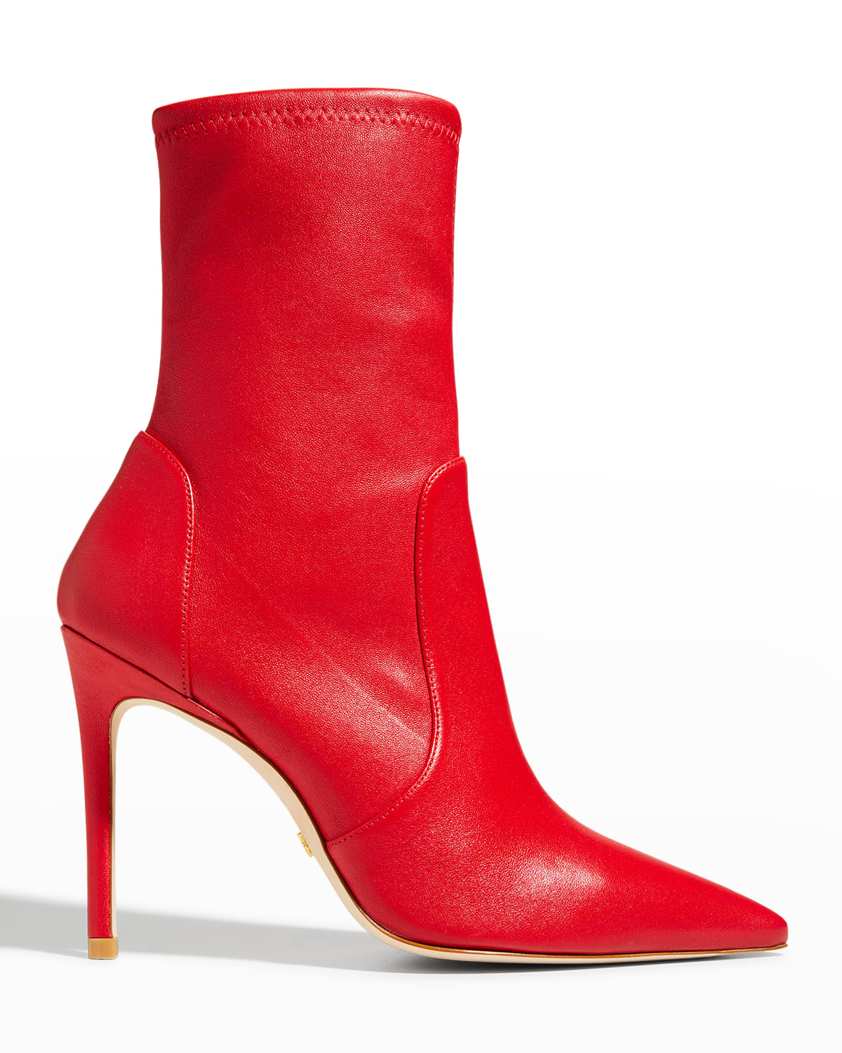 Stuart Weitzman Stuart Stretch Leather Stiletto Booties In Lipstick Red