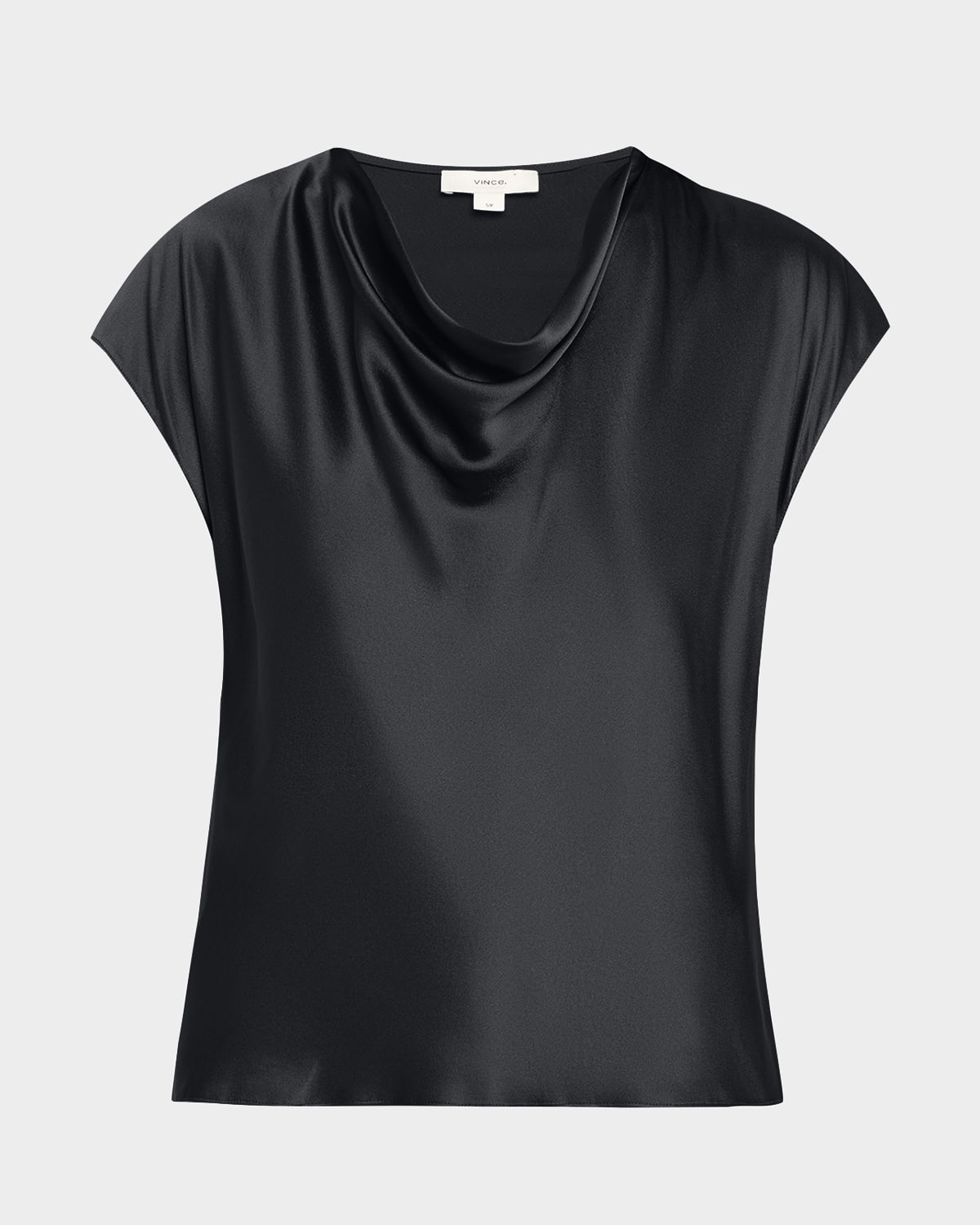 Cowl-Neck Cap-Sleeve Satin Blouse