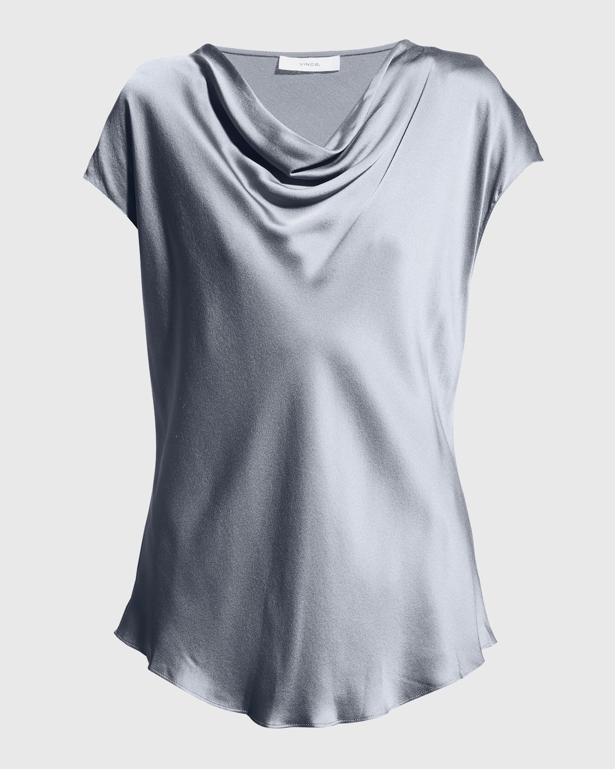 Shop Vince Cowl-neck Cap-sleeve Satin Blouse In Iris Smoke