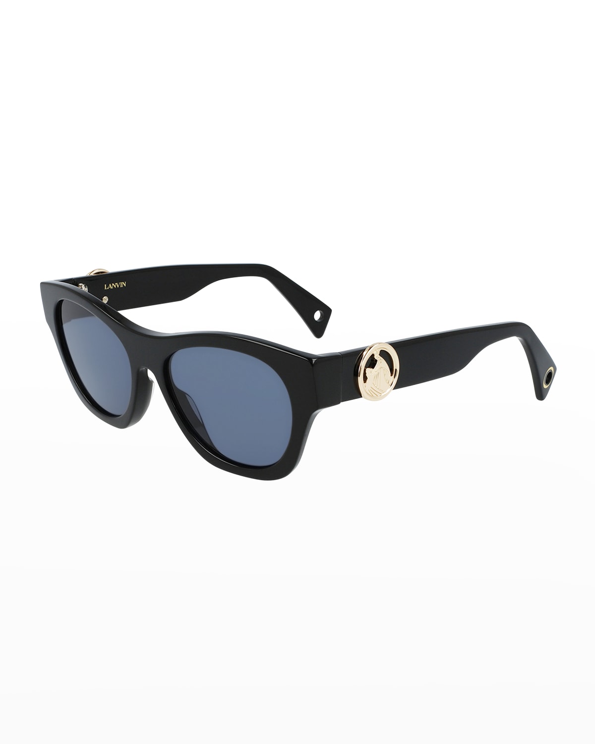 Shop Lanvin Mother & Child Logo Rectangle Acetate Sunglasses In Black