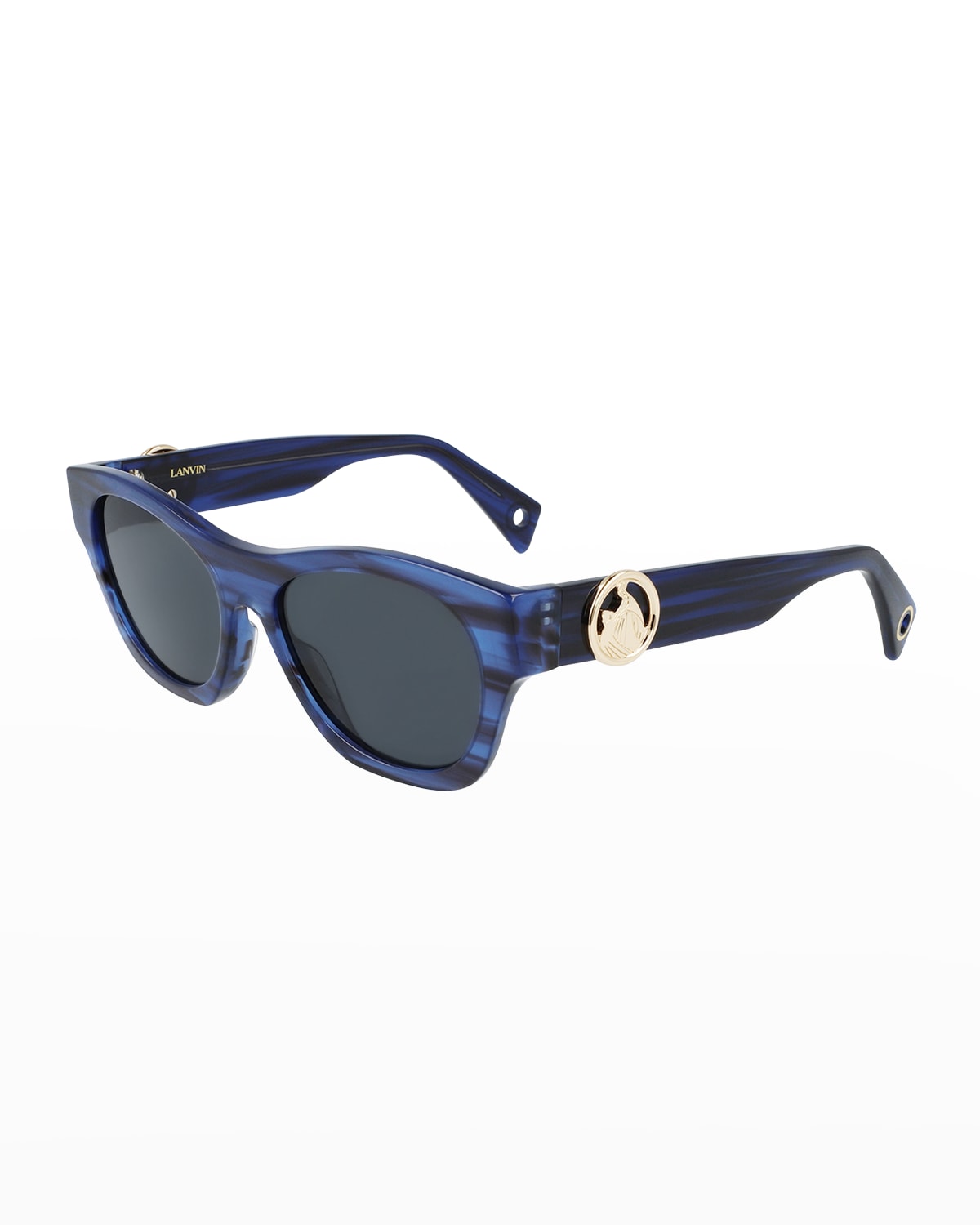 Shop Lanvin Mother & Child Logo Rectangle Acetate Sunglasses In Striped Blue