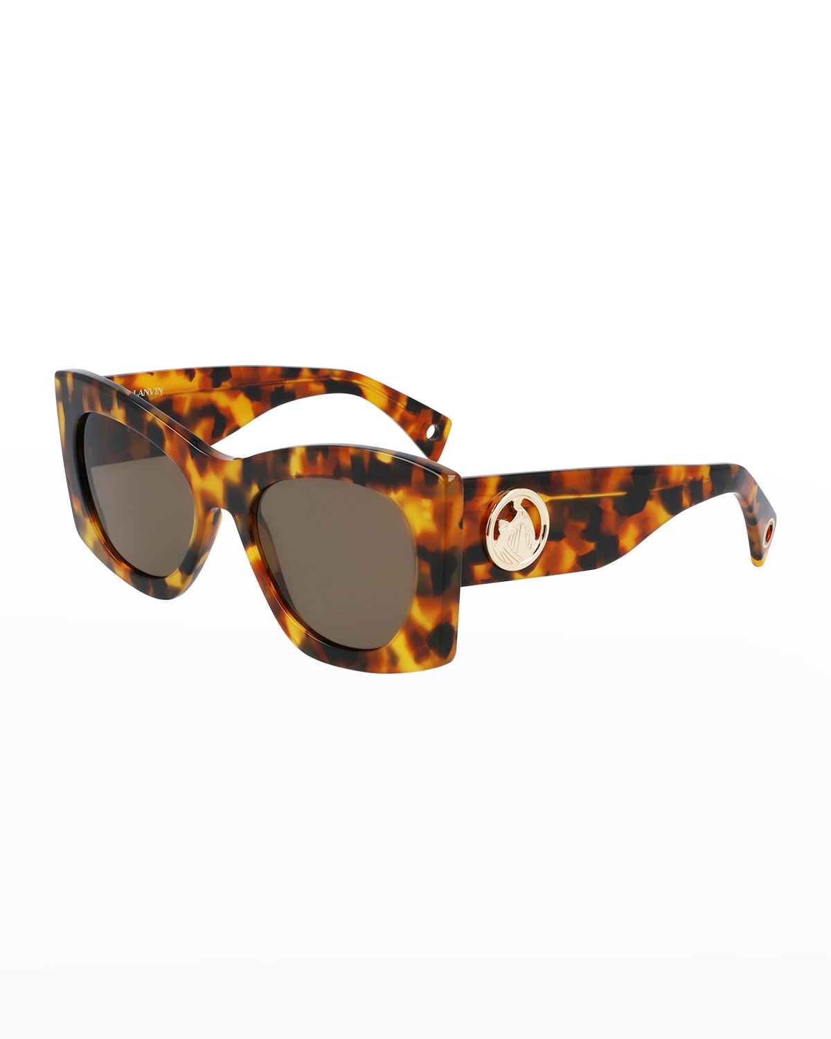 Shop Lanvin Mother & Child Logo Acetate Butterfly Sunglasses In Tortoise Shell