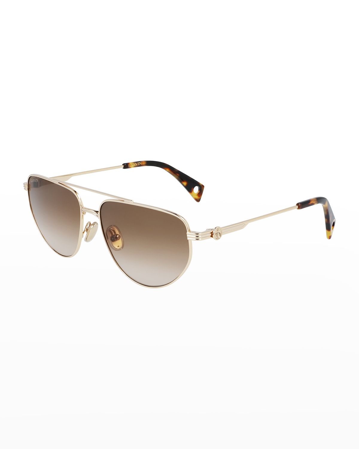 Lanvin Mother & Child Logo Metal Aviator Sunglasses In Gold/brown