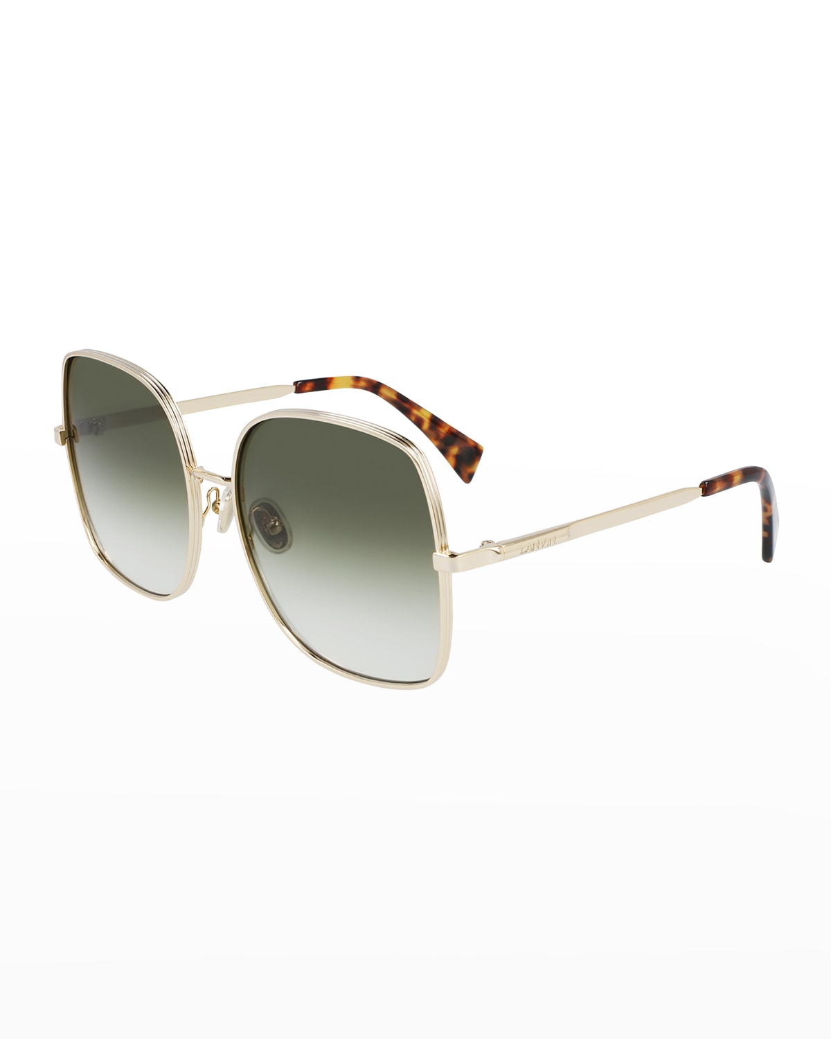 Shop Lanvin Oversized Square Metal Sunglasses In Gold/gradient Green