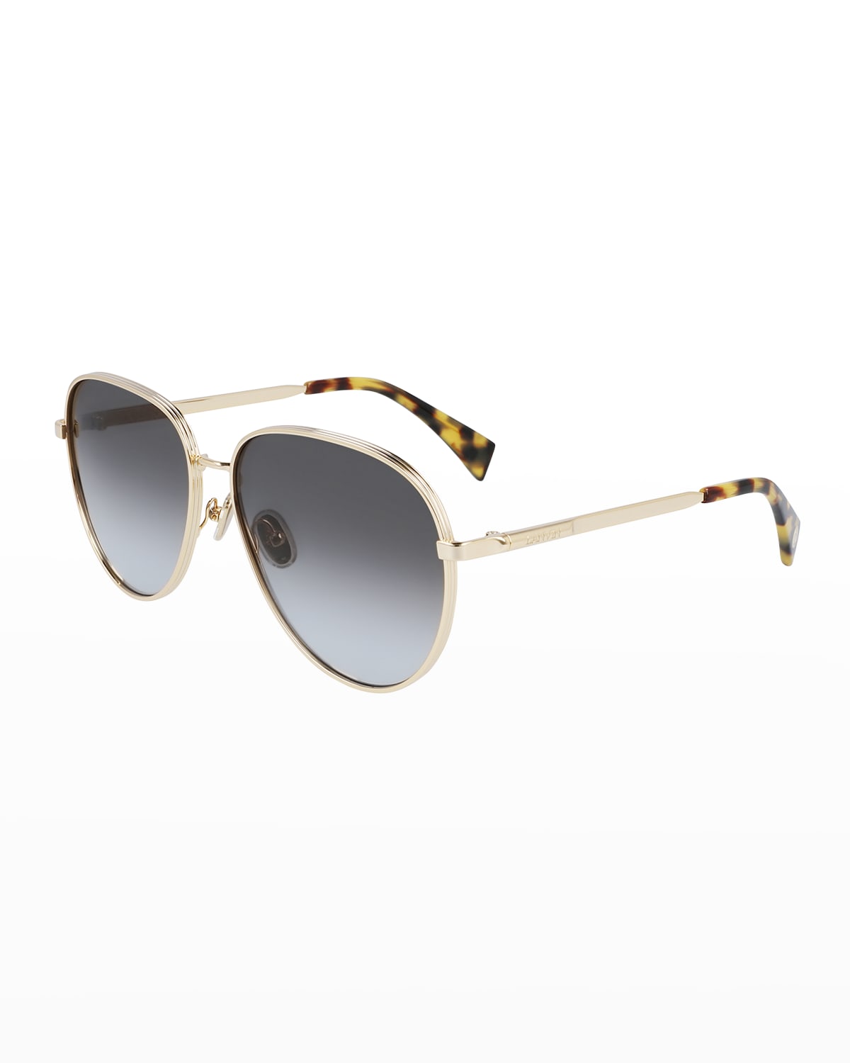 Shop Lanvin Grooved Metal Aviator Sunglasses In Gold/gradient Grey