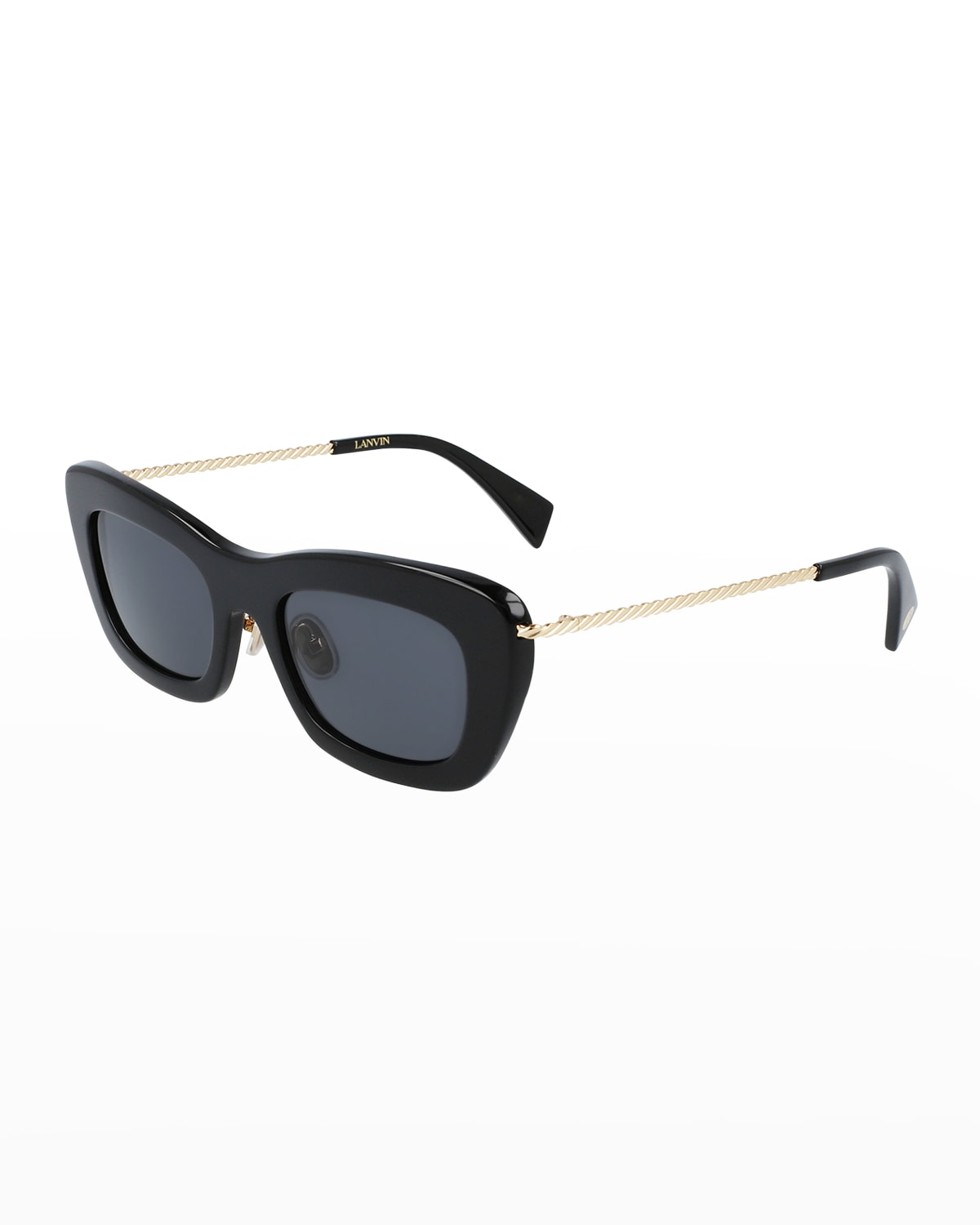 LANVIN BABE RECTANGLE TWISTED METAL/ACETATE SUNGLASSES