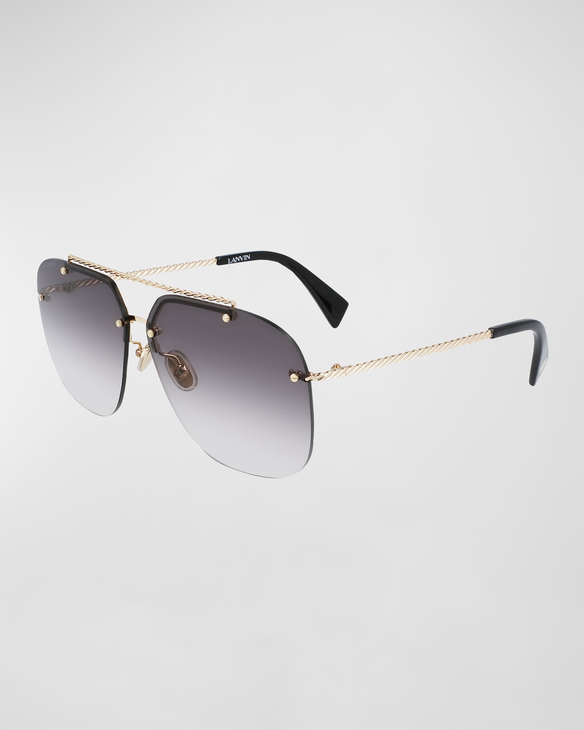 Shop Lanvin Babe Rimless Studded Metal Aviator Sunglasses In Gold/gradient Grey