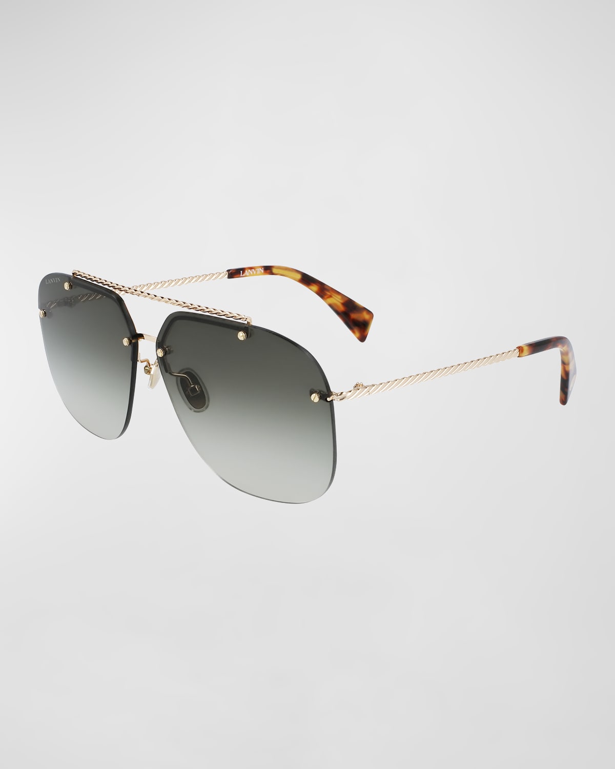 Shop Lanvin Babe Rimless Studded Metal Aviator Sunglasses In Gold/green