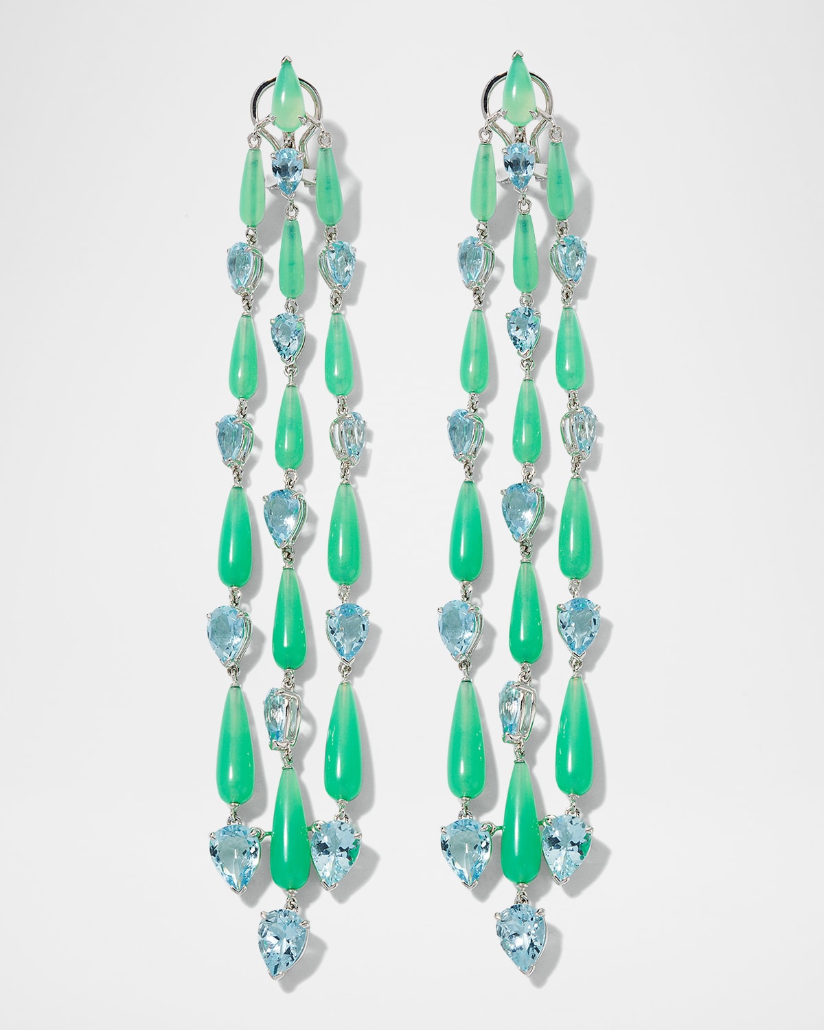 18k White Gold Pear-Cut Aquamarine and Chrysoprase Earrings