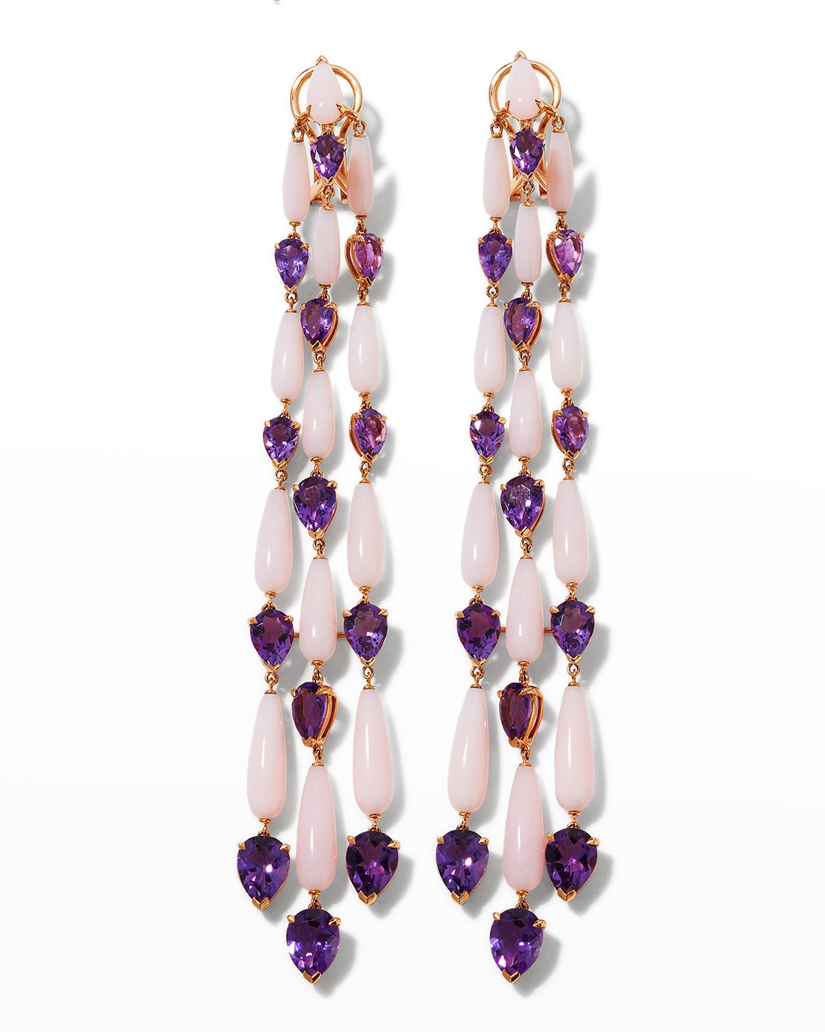 Etho Maria 18k Pink Gold Pear-Cut Amethyst and Pink Opal Earrings
