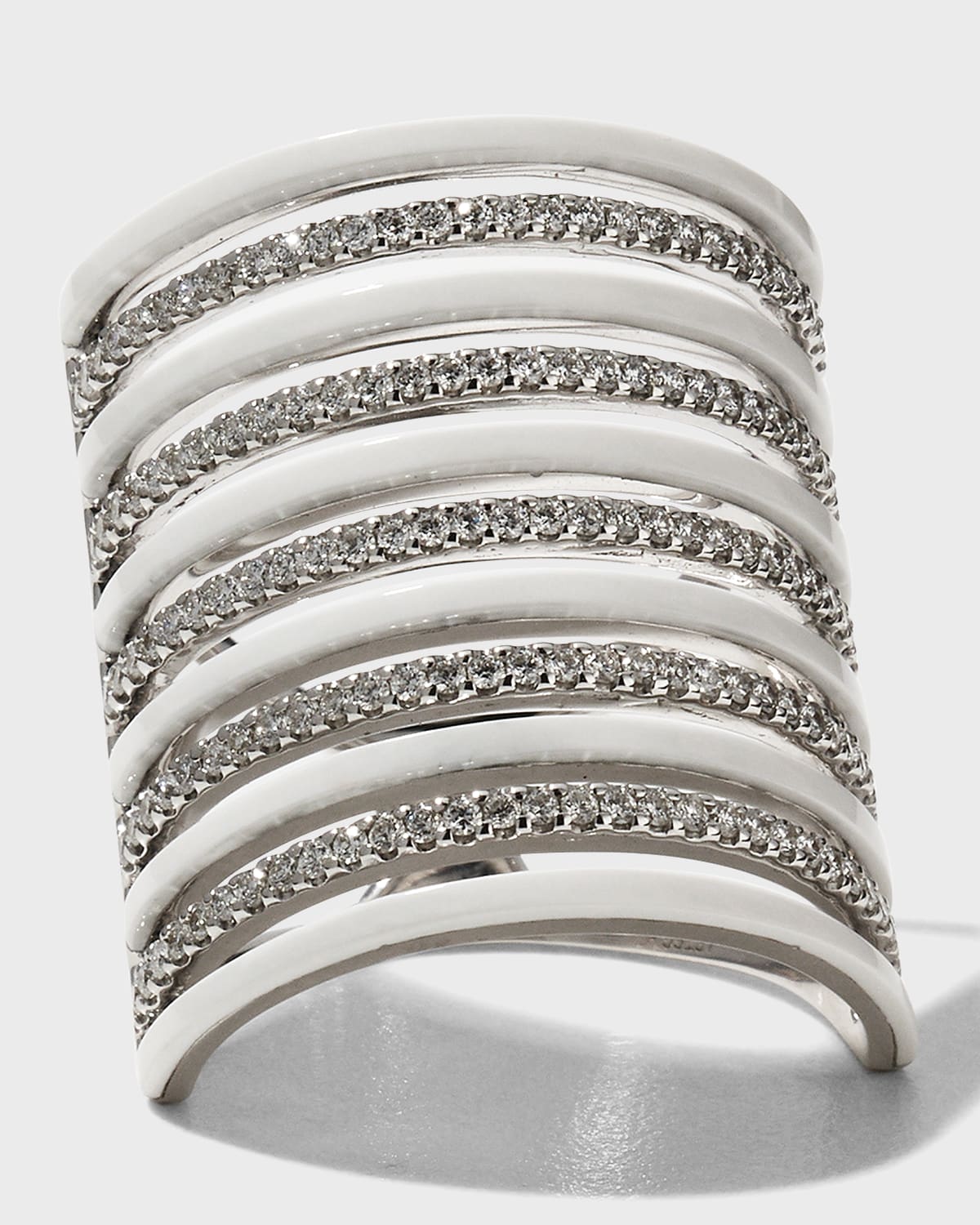 Etho Maria 18k White Gold Diamond and White Ceramic Ring, Size 8