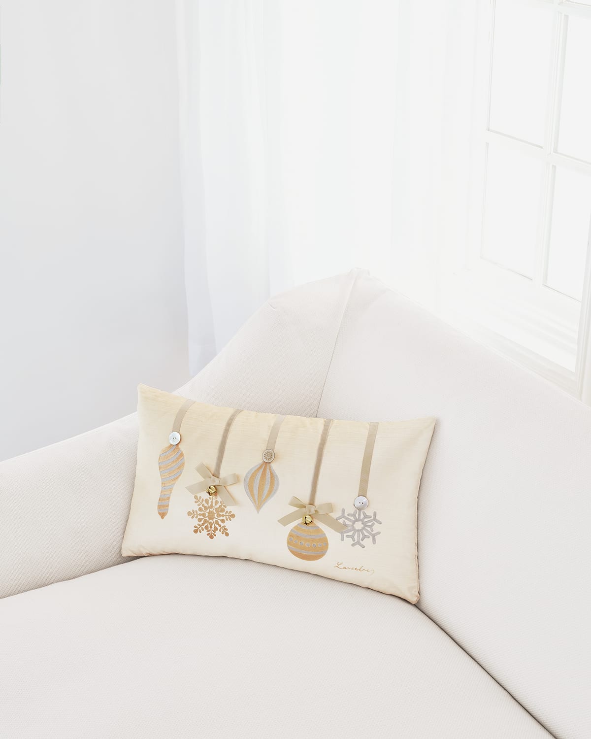 Lucerne Ornaments Hand-Painted Pillow, Ivory