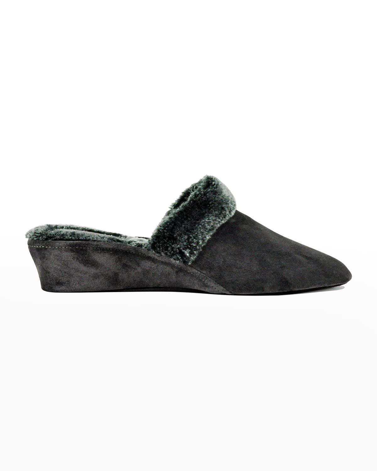 Jacques Levine Suede & Faux Shearling Slippers