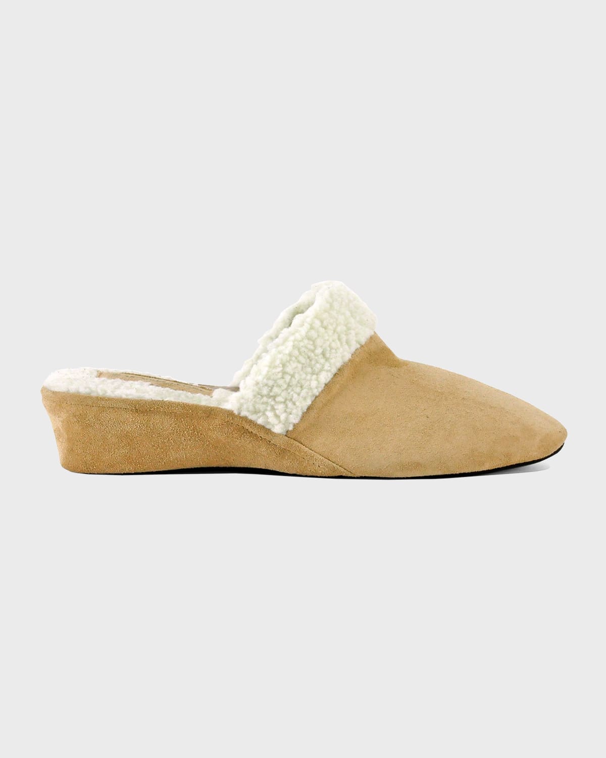 Jacques Levine Suede & Faux Shearling Slippers In Khaki