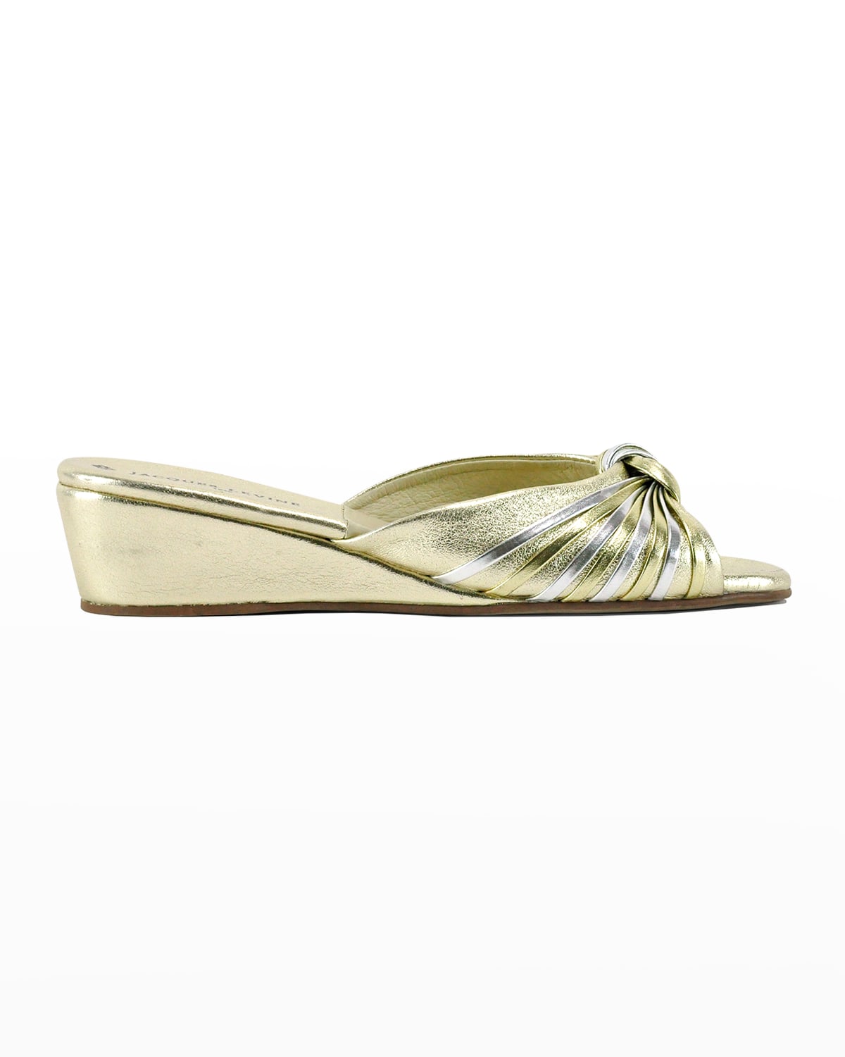 Jacques Levine Metallic Leather Open-Toe Slippers