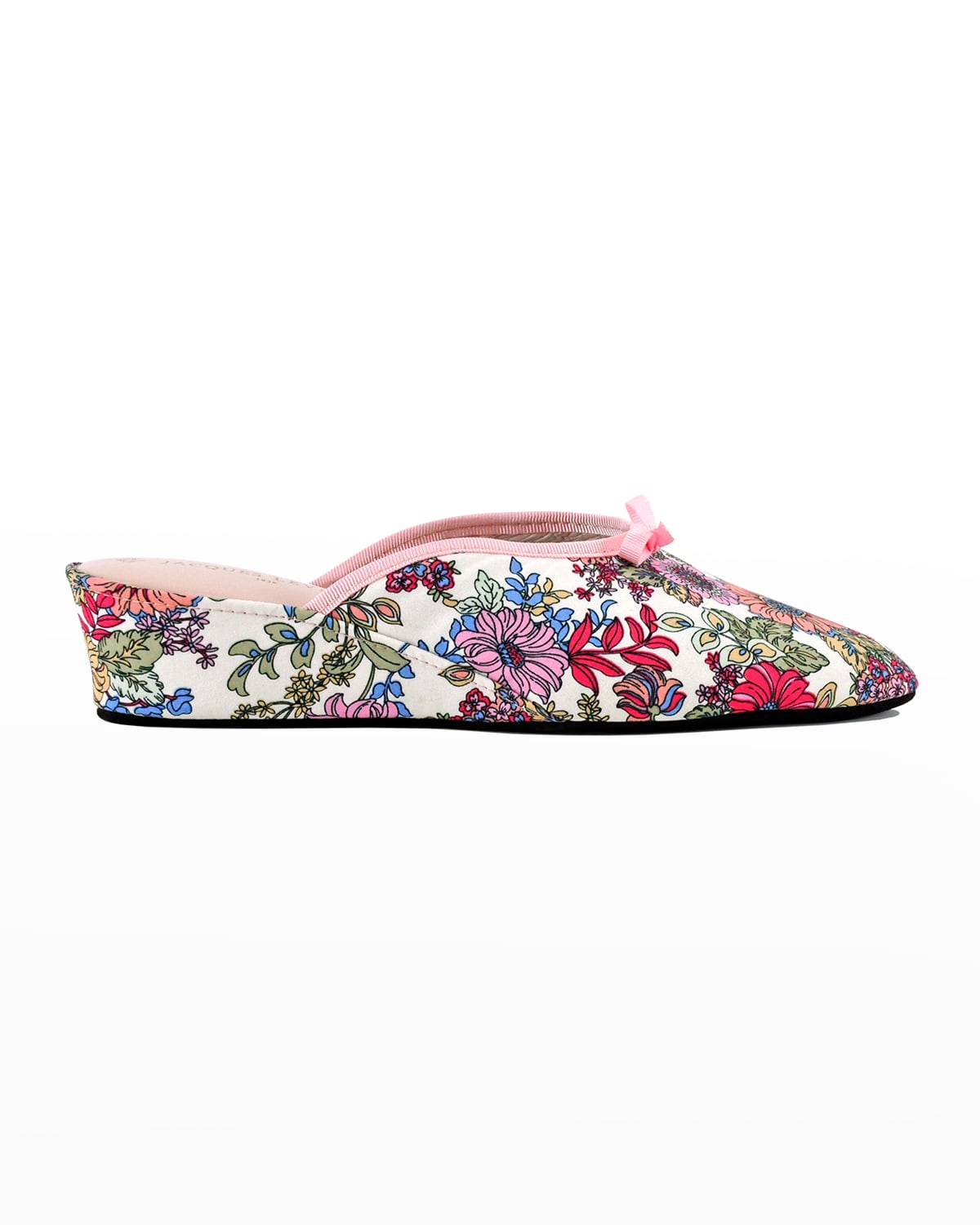 Jacques Levine Floral Bow Wedge Slippers