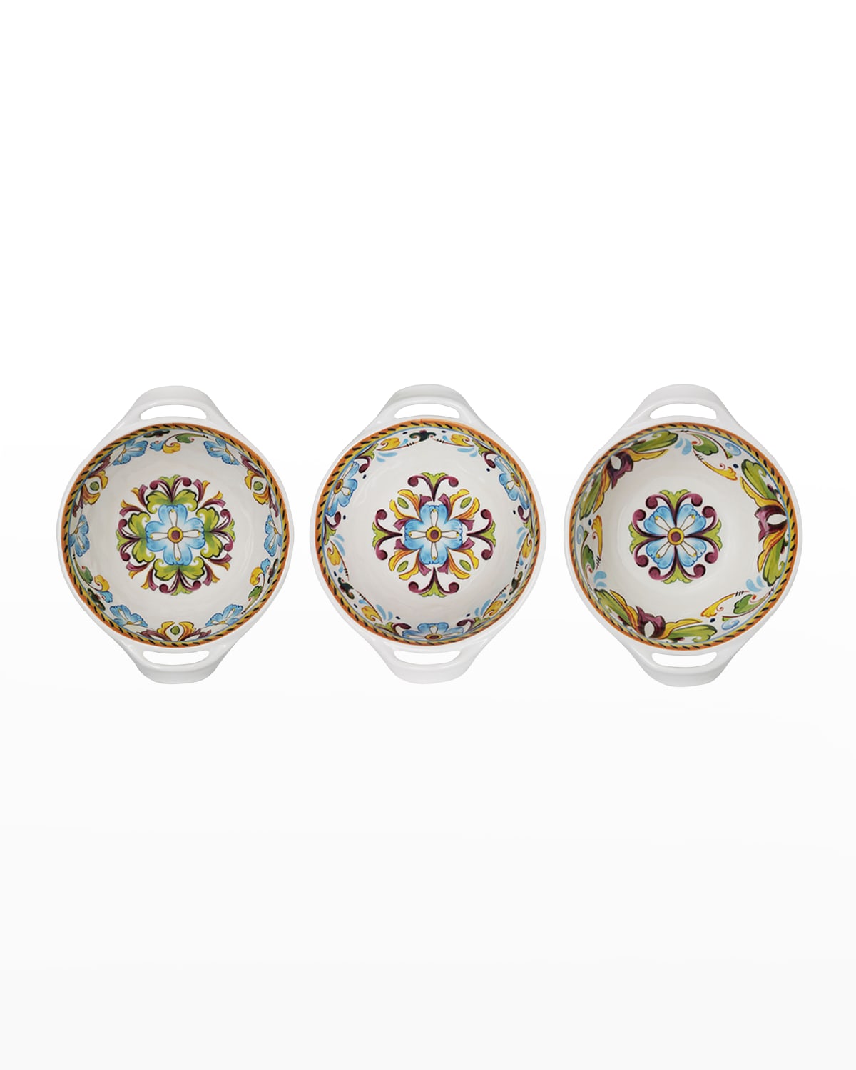 Shop Le Cadeaux Set Of 3 Mini Handled Bowls 6" Assorted Patterns In Toscana
