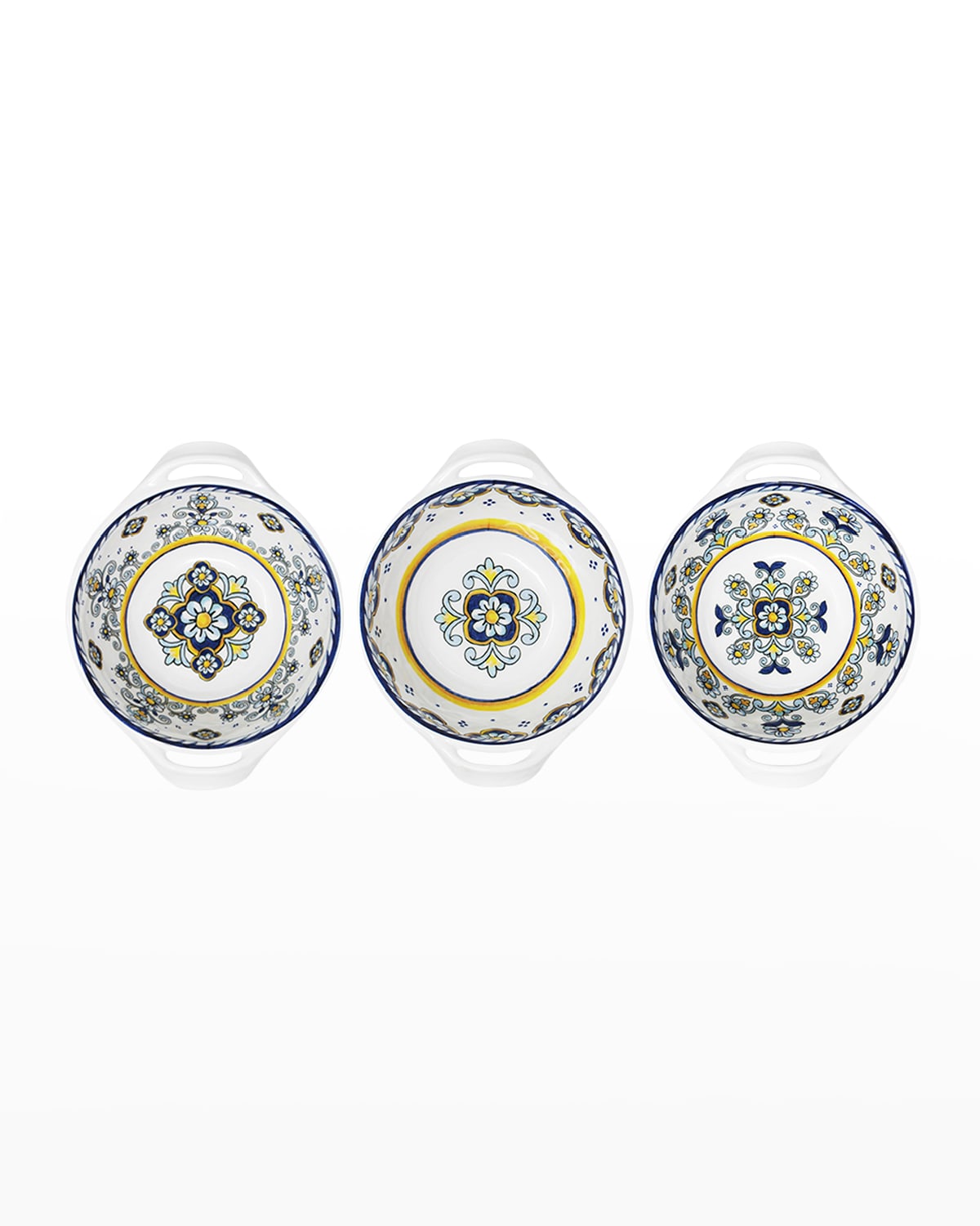 Shop Le Cadeaux Set Of 3 Mini Handled Bowls 6" Assorted Patterns In Sorrento