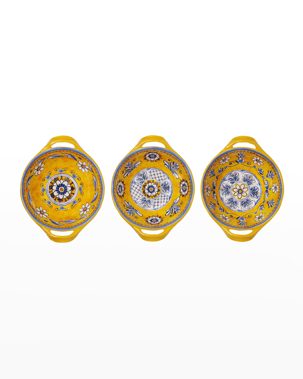 Shop Le Cadeaux Set Of 3 Mini Handled Bowls 6" Assorted Patterns In Benidorm