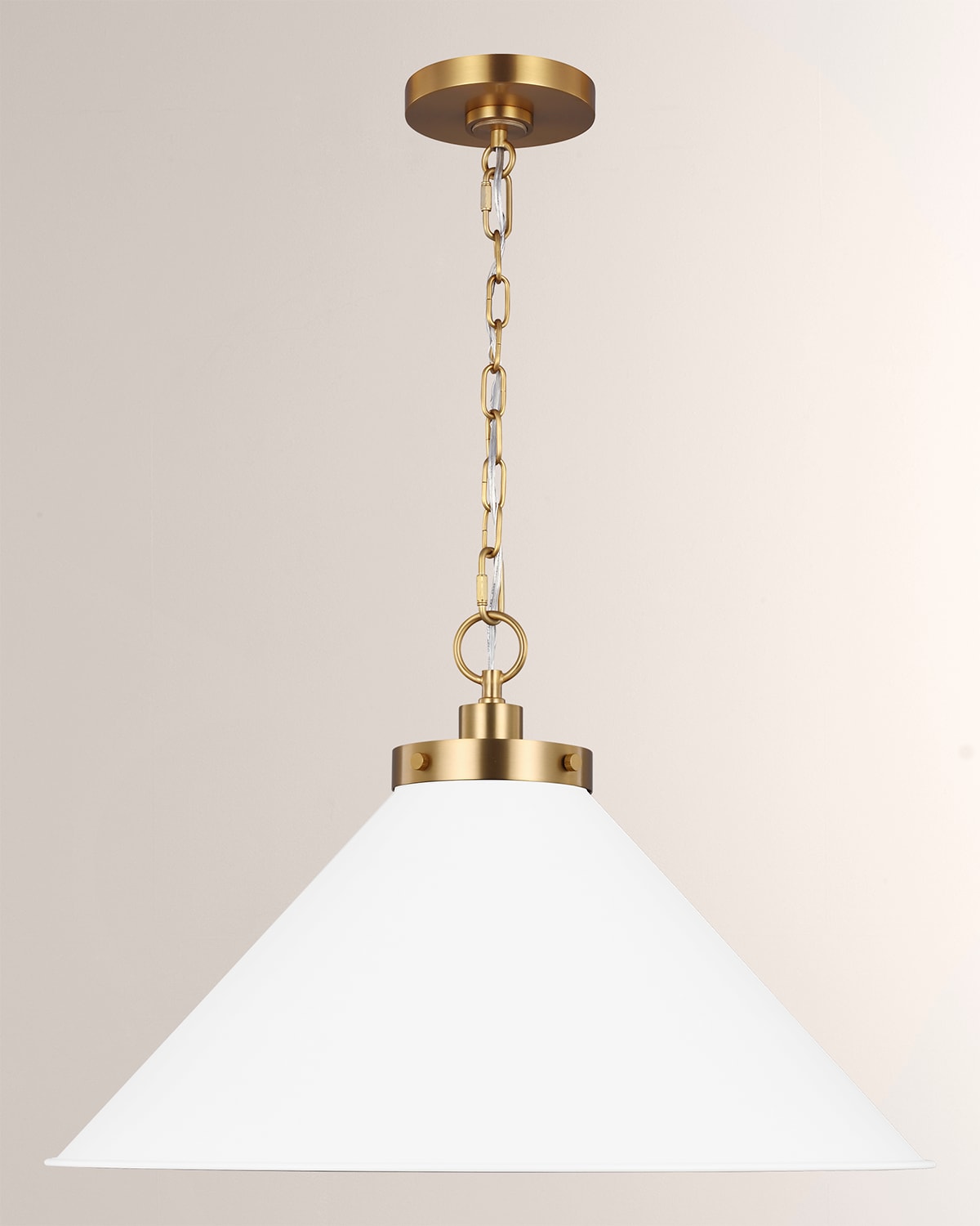 Visual Comfort Studio Wellfleet Medium Wide Pendant By Chapman & Myers In Matte White And Burnished Brass