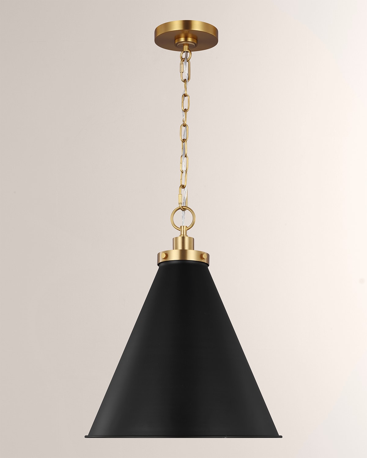 Shop Visual Comfort Studio Wellfleet Medium Cone Pendant By Chapman & Myers In Midnight Black And Burnished Brass