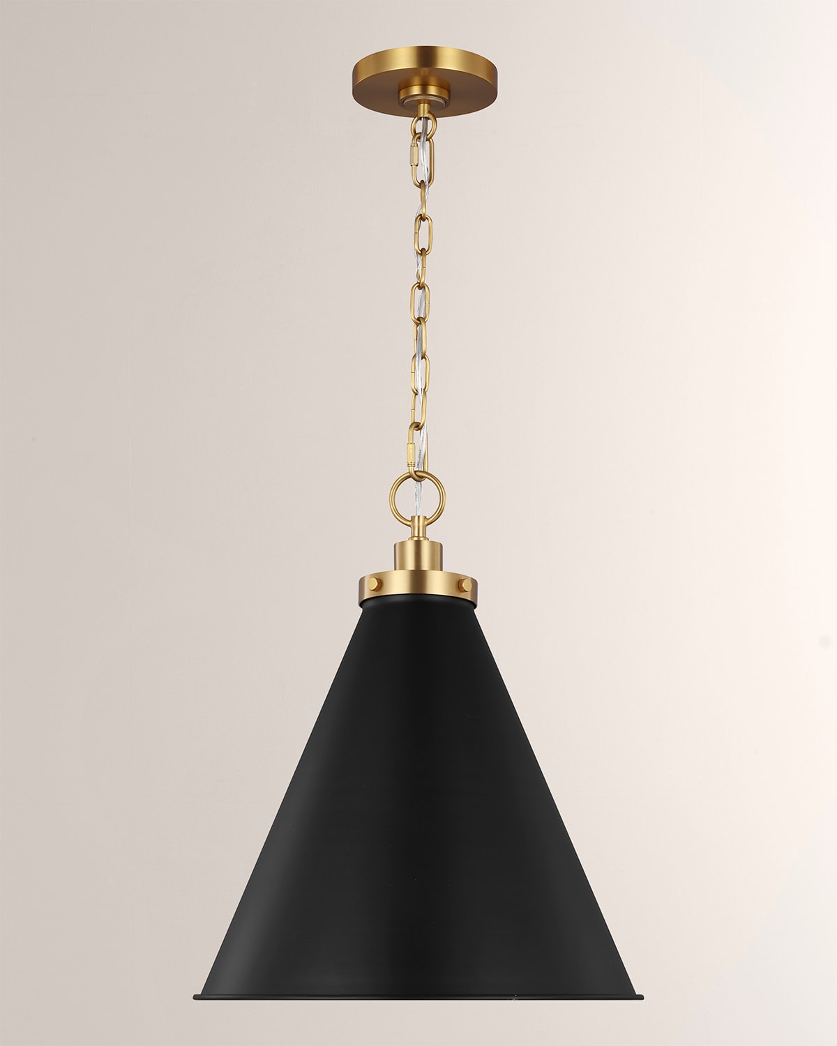 Visual Comfort Studio Wellfleet Medium Cone Pendant By Chapman & Myers In Midnight Black And Burnished Brass