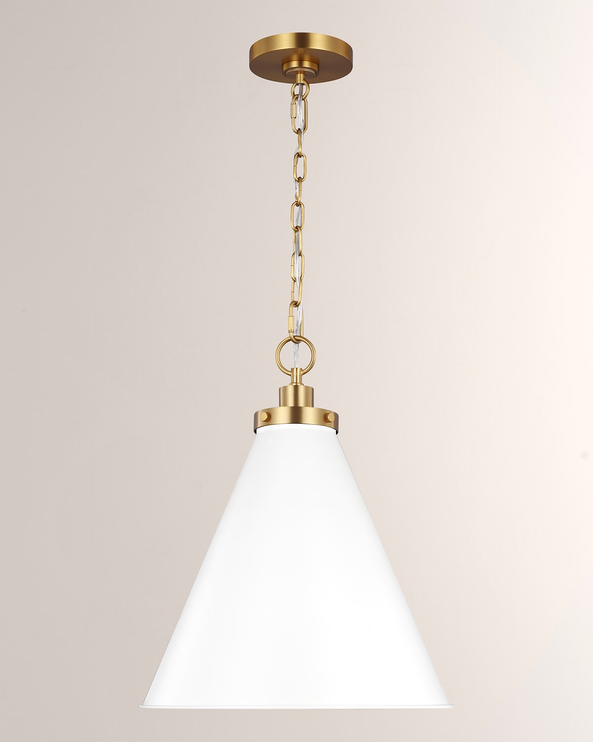 Shop Visual Comfort Studio Wellfleet Medium Cone Pendant By Chapman & Myers In Matte White And Burnished Brass