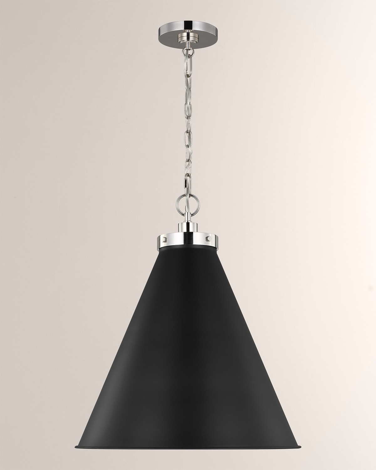 Shop Visual Comfort Studio Wellfleet Large Cone Pendant By Chapman & Myers In Midnight Black And Polished Nickel