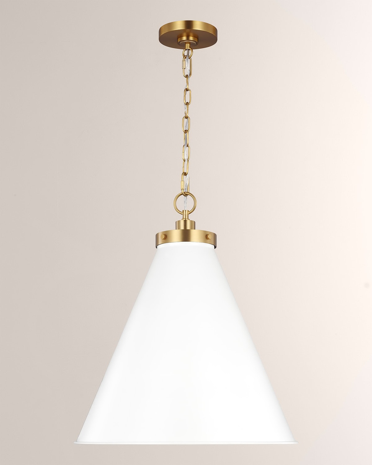 Shop Visual Comfort Studio Wellfleet Large Cone Pendant By Chapman & Myers In Matte White And Burnished Brass