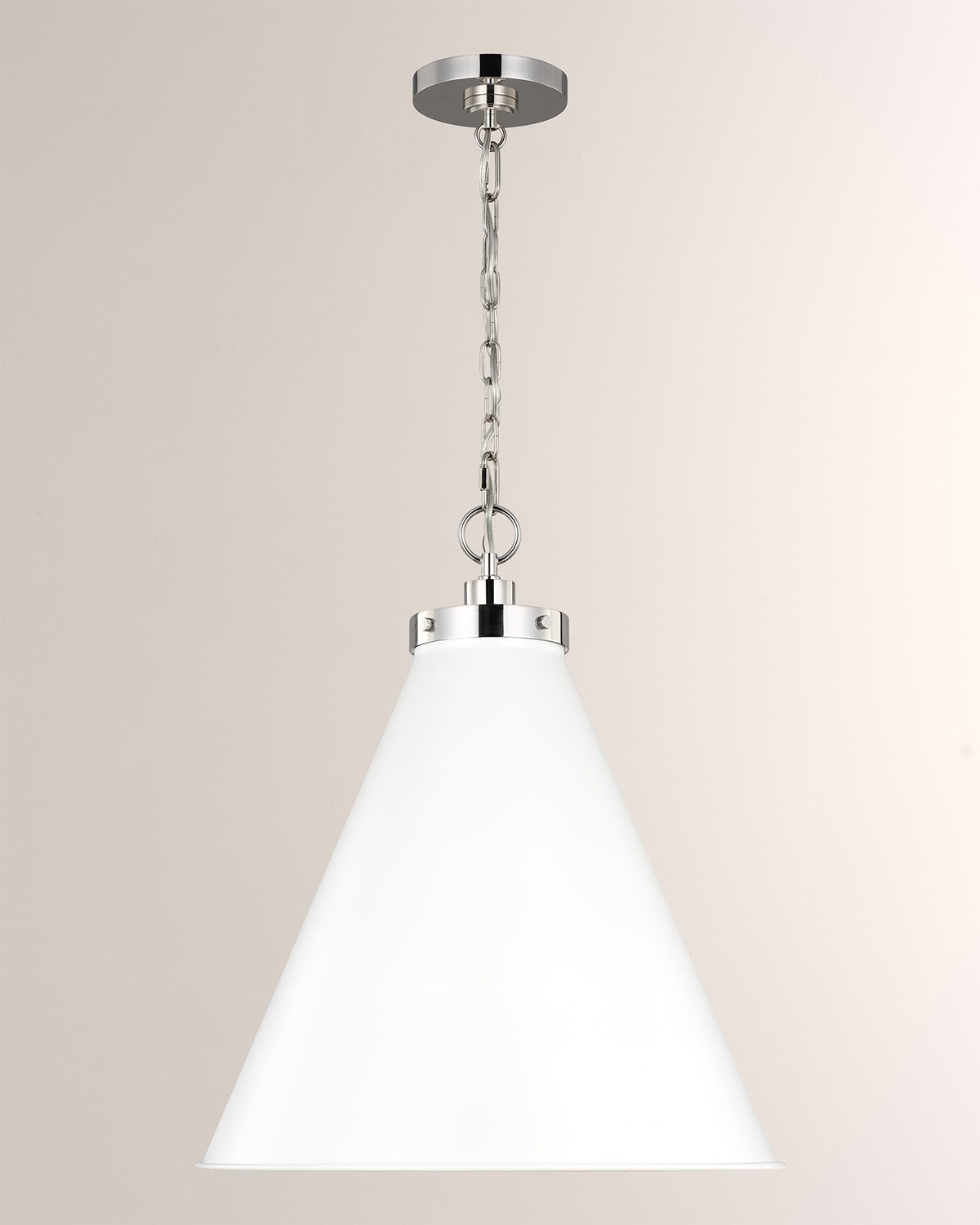Shop Visual Comfort Studio Wellfleet Large Cone Pendant By Chapman & Myers In Matte White And Polished Nickel