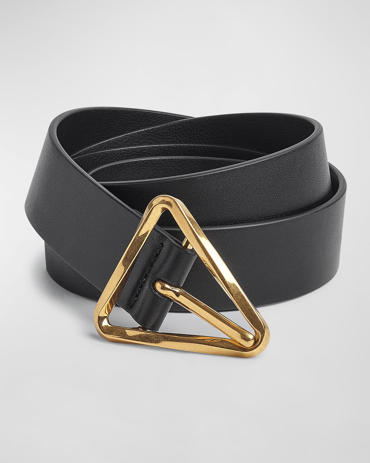 Bottega Veneta Twisted Triangle Napa Buckle Belt In Black / Gold
