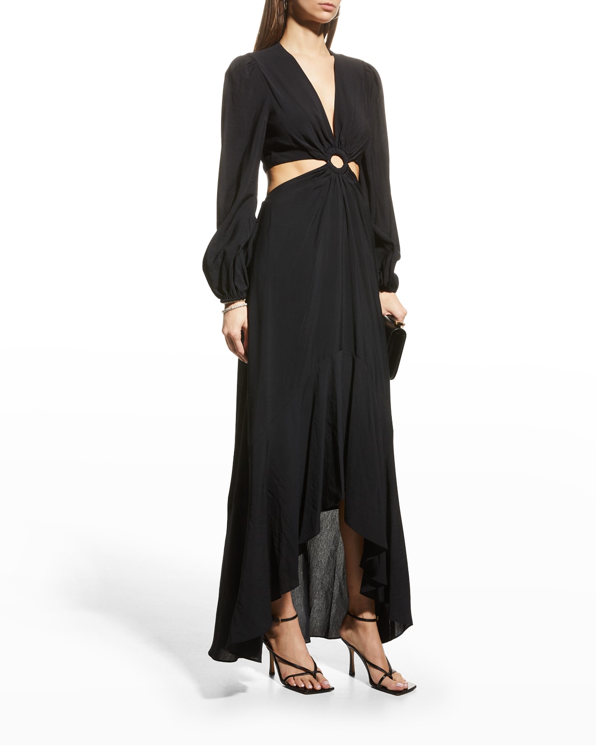SIMKHAI JAELYNN PUFF-SLEEVE CUTOUT MAXI DRESS
