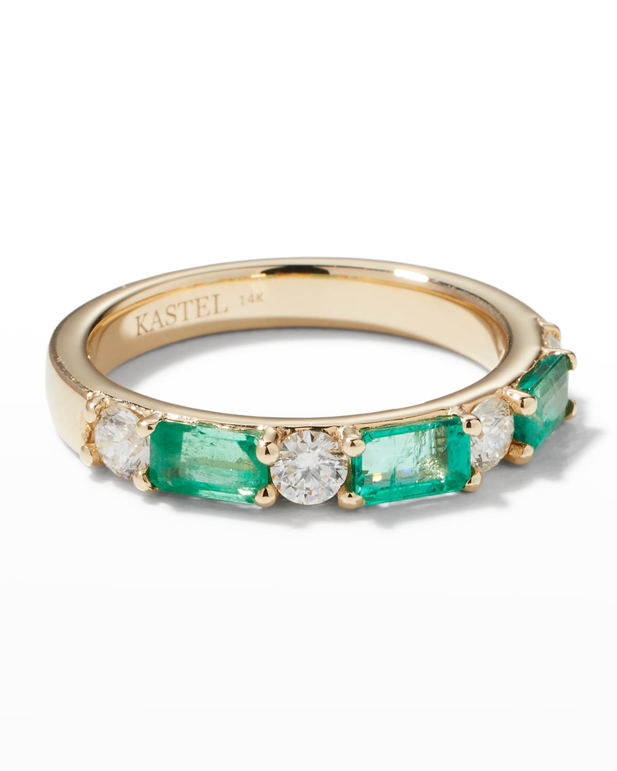 Kastel Jewelry 14k Emerald and Diamond Band Ring, Size 7