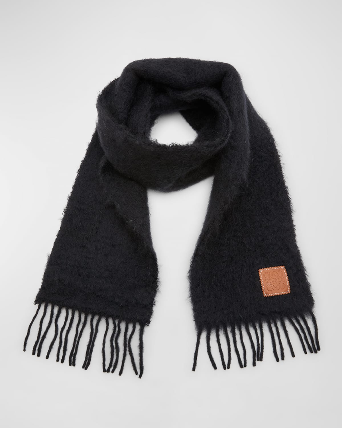 Loewe Anagram Mohair Fringe Scarf In Black