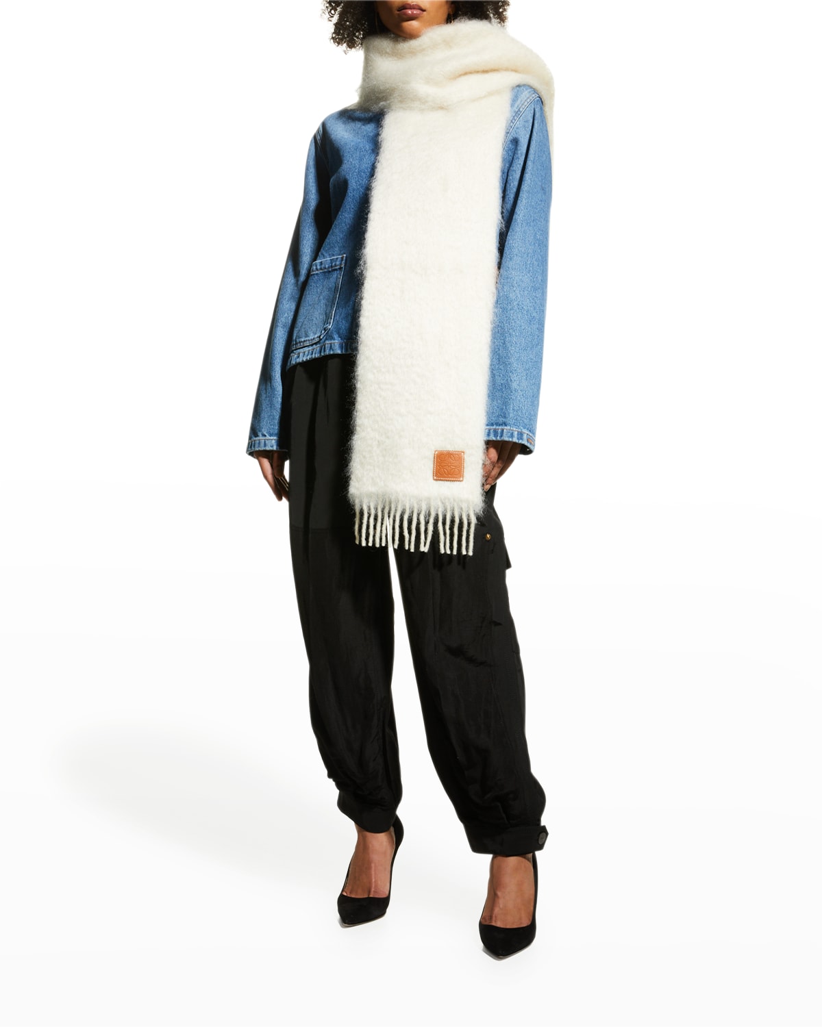 LOEWE ANAGRAM MOHAIR FRINGE SCARF