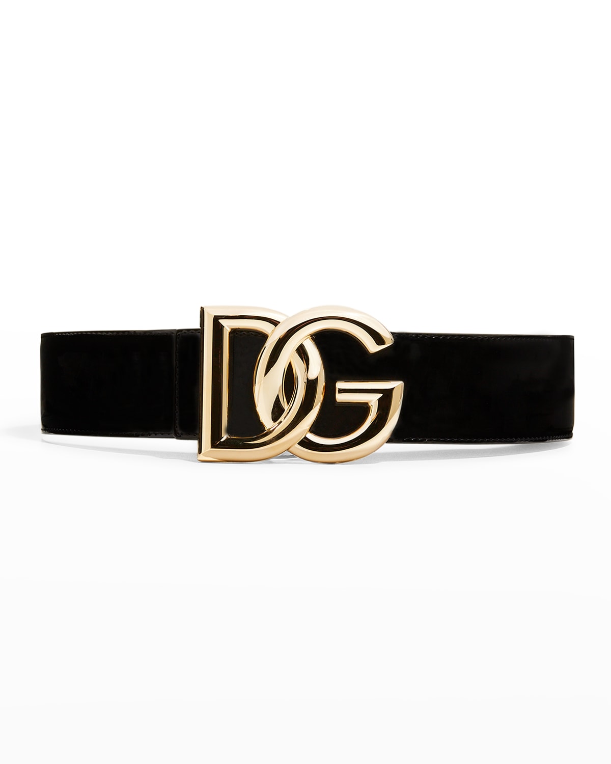 Dolce & Gabbana Interlocking Dg Logo Patent Belt In Nero
