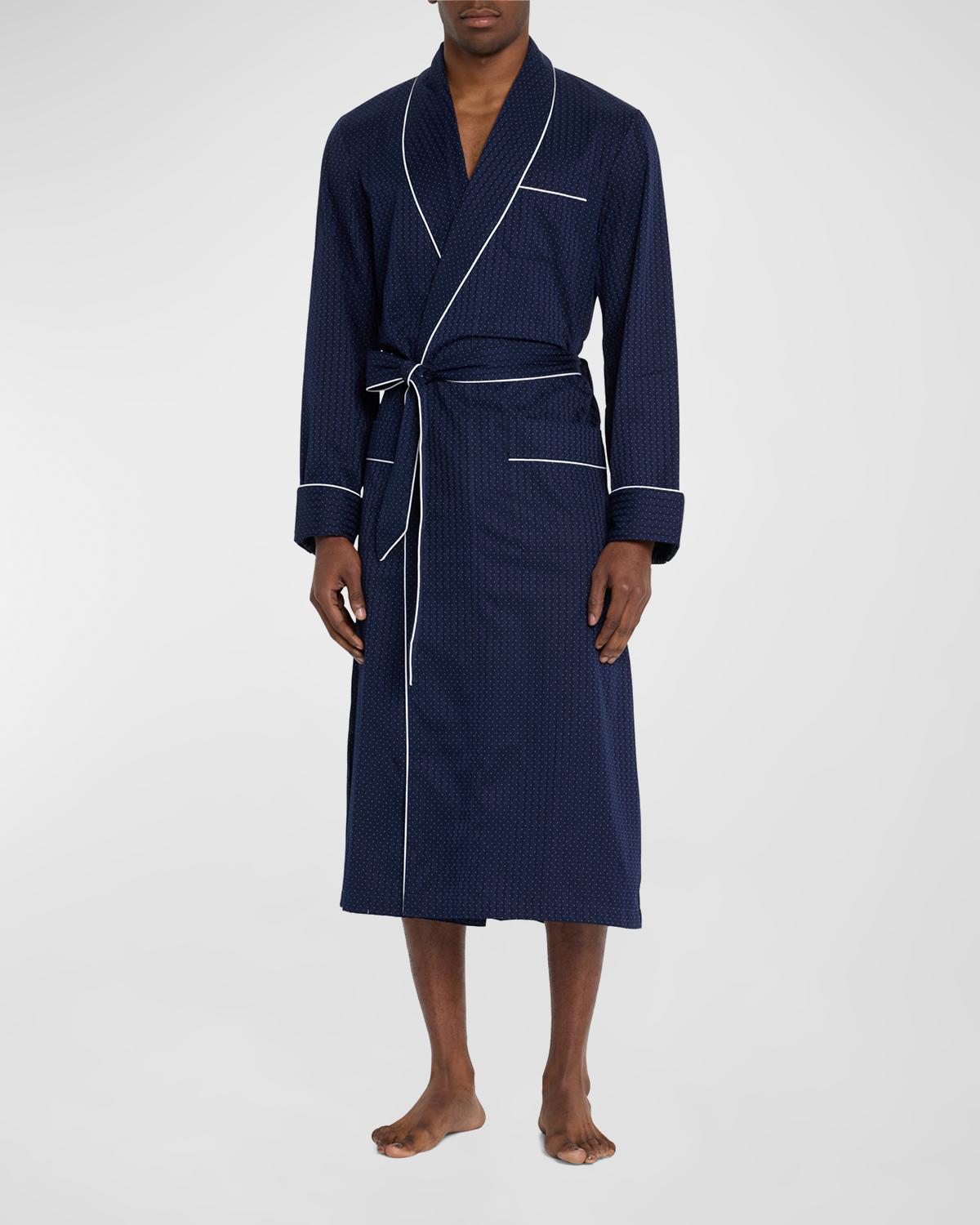 Derek Rose Men's Dotted Royal Robe W/ Piping In Blue