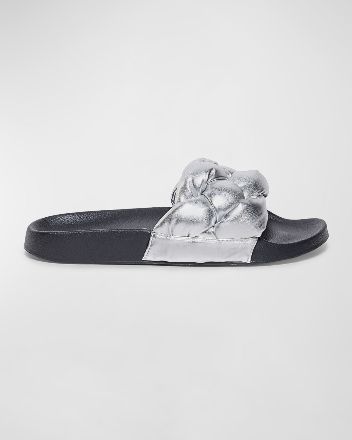 Shop Bernardo Rylee Braided Metallic Slide Sandals In Silver Pu
