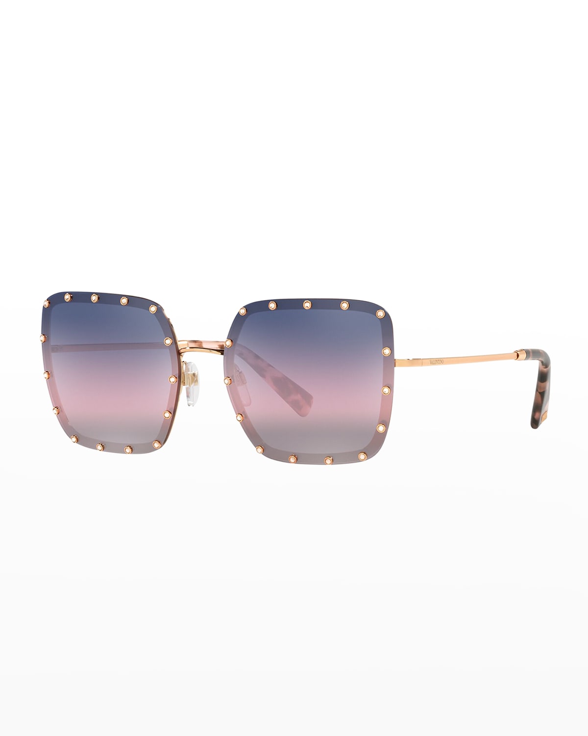 Valentino Crystal Stud Square Metal Sunglasses