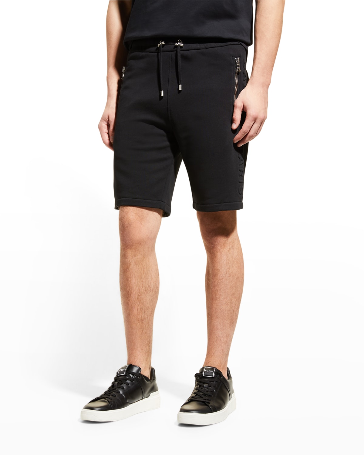 Balmain Men's Embossed-Logo Sweat Shorts