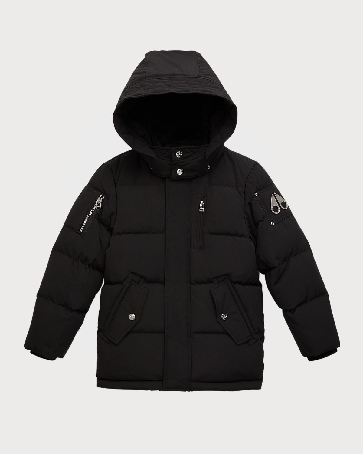 Moose Knuckles Kid's Water-resistant Detachable Hooded Coat In Black