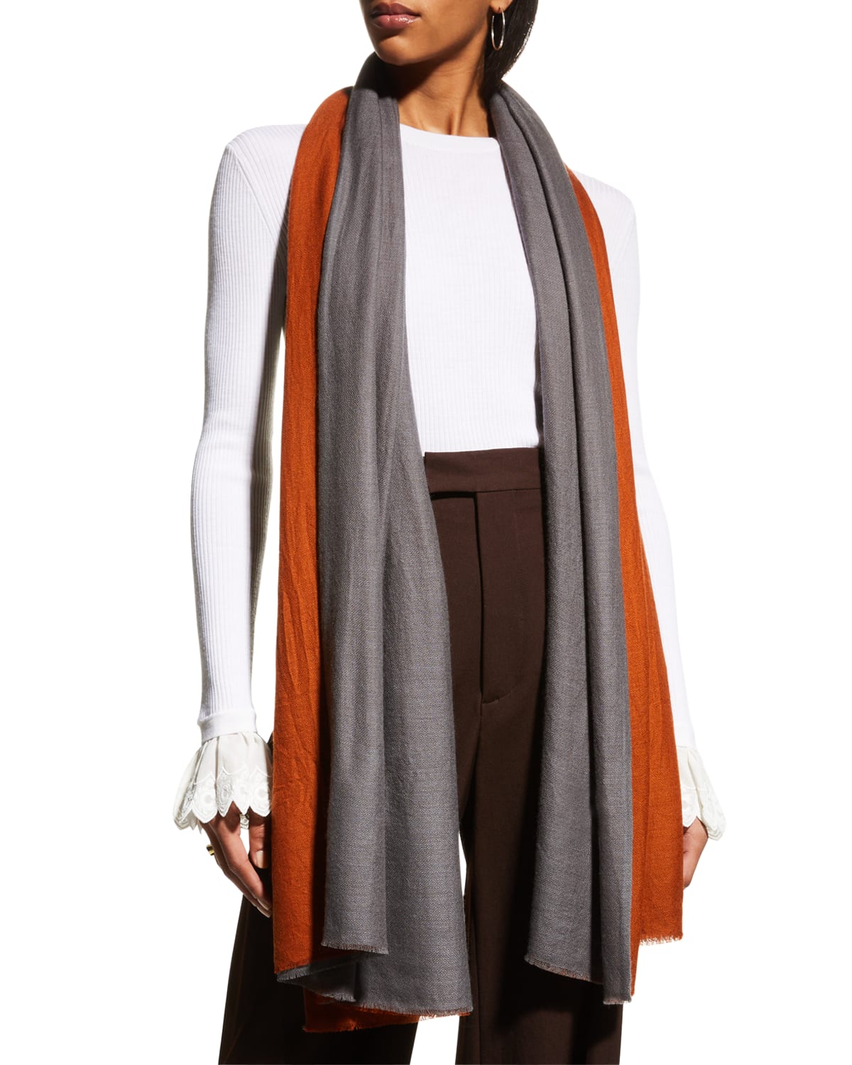 K Janavi Double Faced Cashmere/merino Scarf In Brown Charcoal