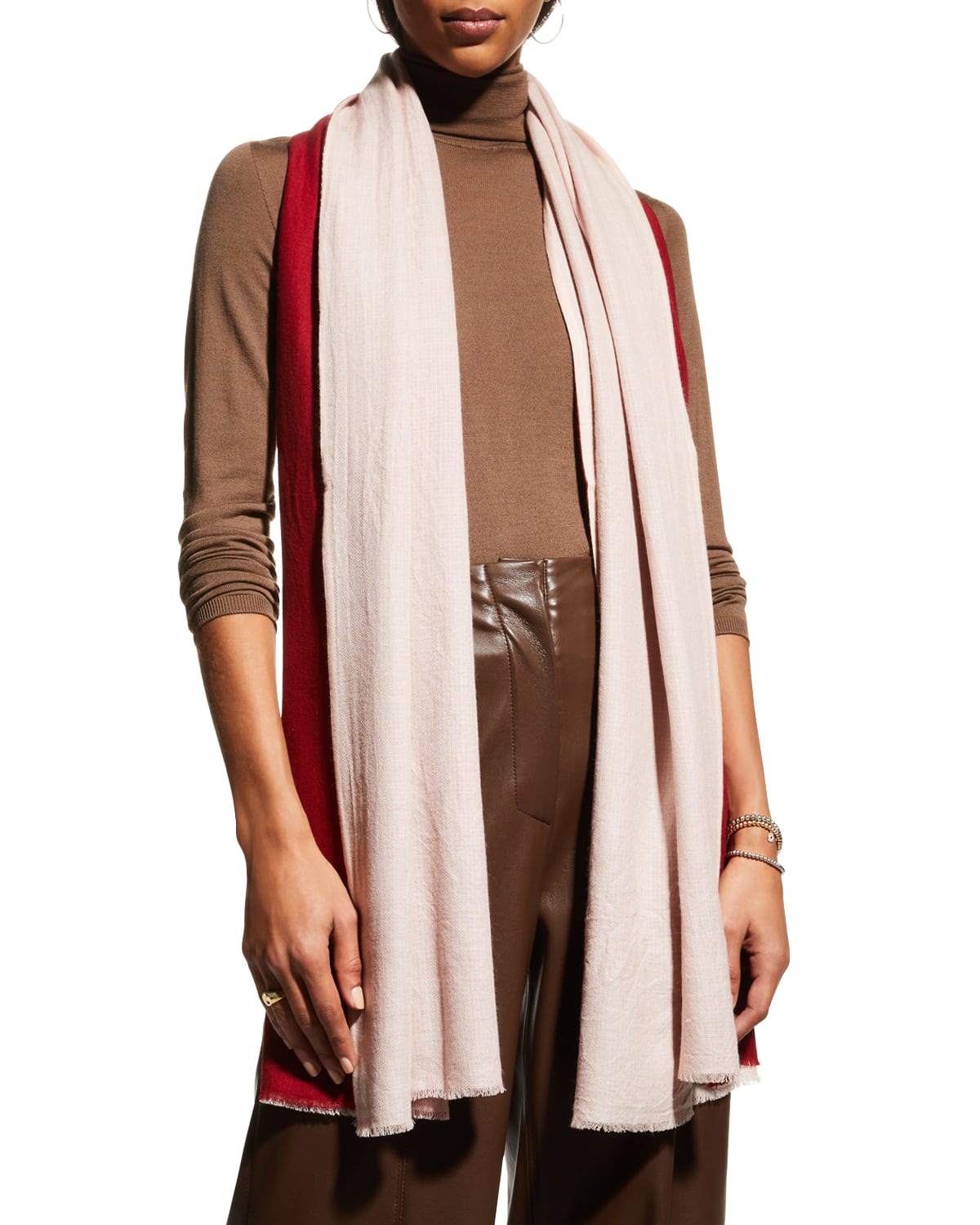 K Janavi Double Faced Cashmere/merino Scarf In Pink Red