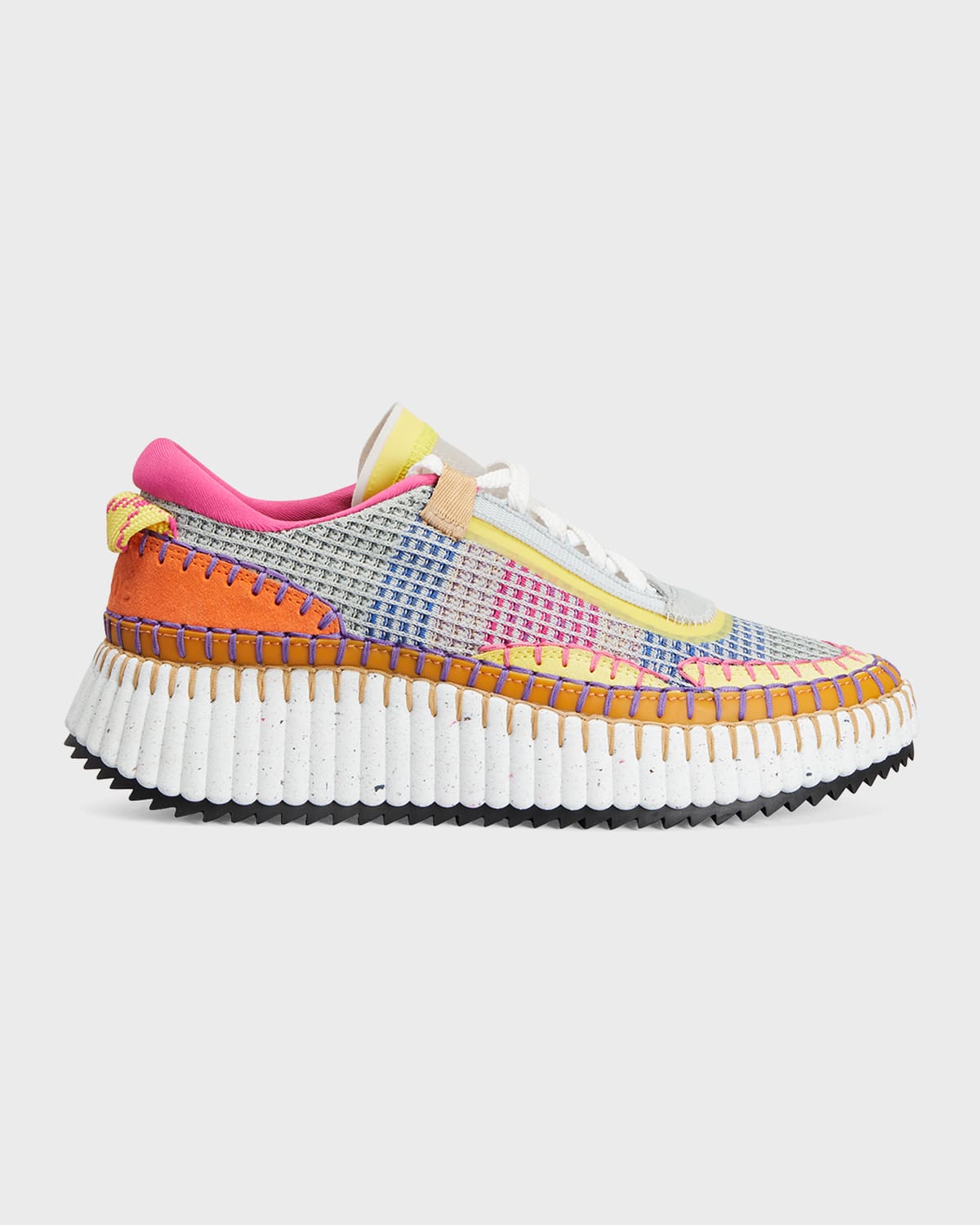 Chloé Nama Embroidered Suede And Recycled-mesh Sneakers In Pop Orange