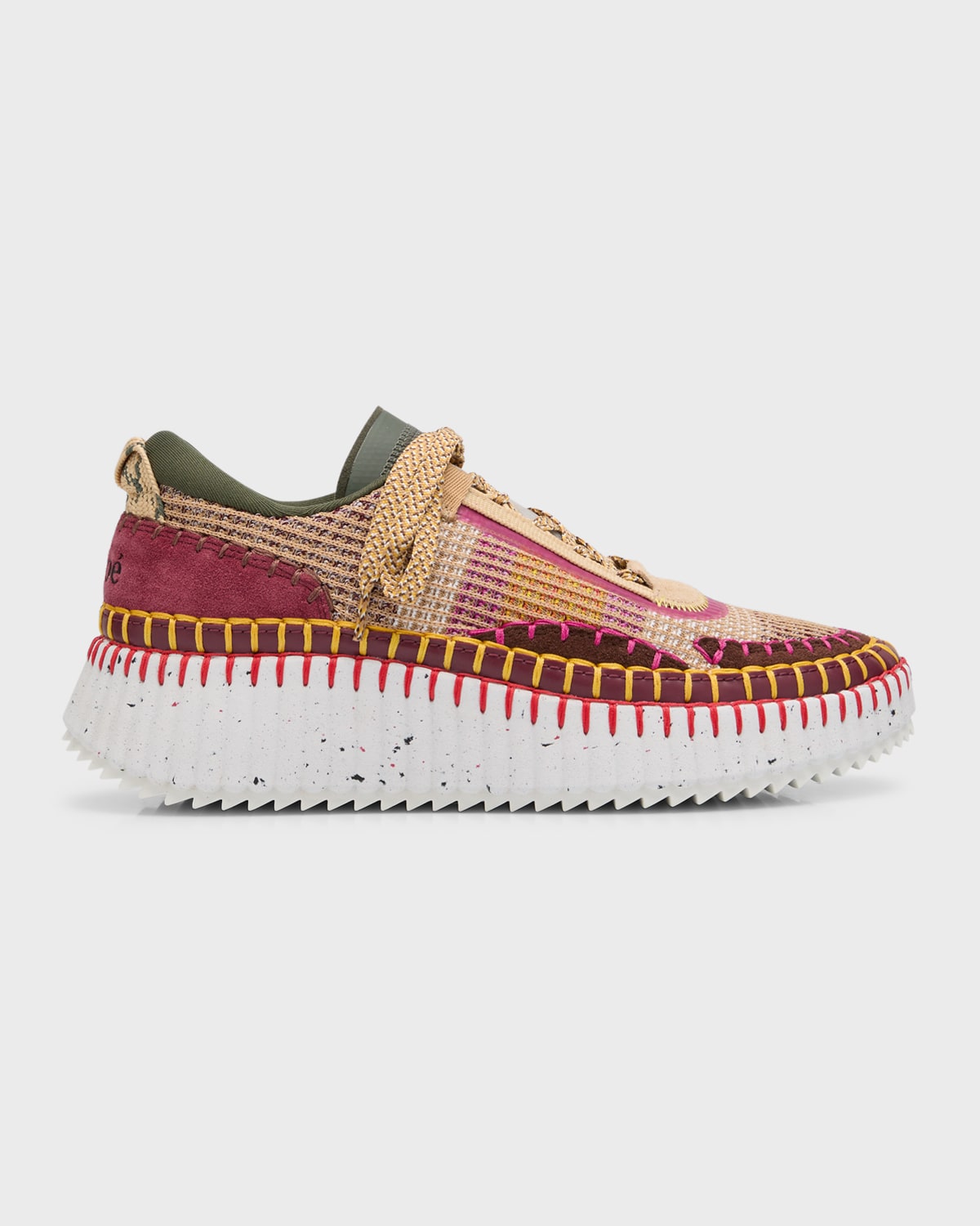 Chloé Nama Stitch Walking Sneakers In 274 Coffee Brown